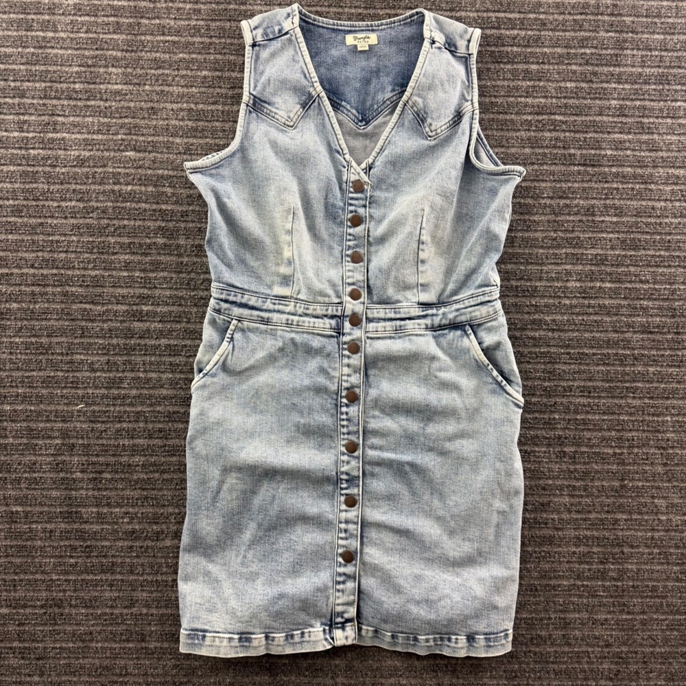 Wrangler Retro Denim Dress Womens Size L Light Blue Western Button Front